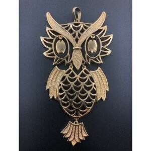 Vintage Owl Pendant Retro Gold Tone